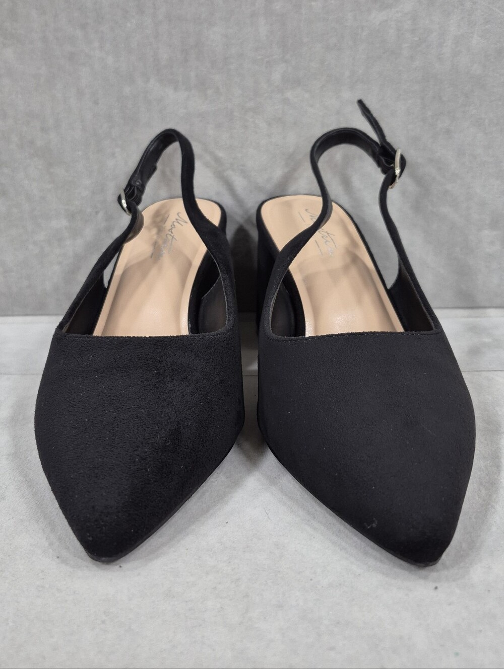 Mostrin sling back pumps women's 38.5 US 8 black suede point toe block heels - Picture 4 of 13